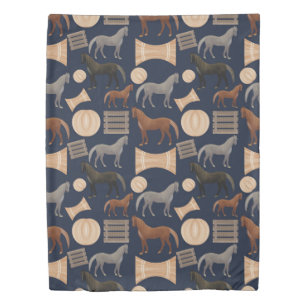 Rustic Gingham Blue Horse Duvet Cover