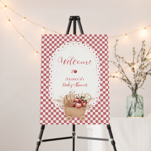 Rustic Gingham Boho Apple Baby Shower Welcome Sign