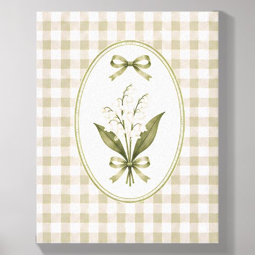 Rustic Gingham Bow Cottagecore Lily of the Valley Canvas Photo Tile