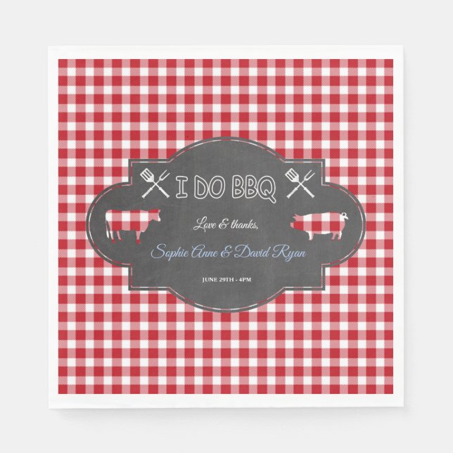 Rustic Gingham Chalk I DO BBQ Invite Napkins (Front)