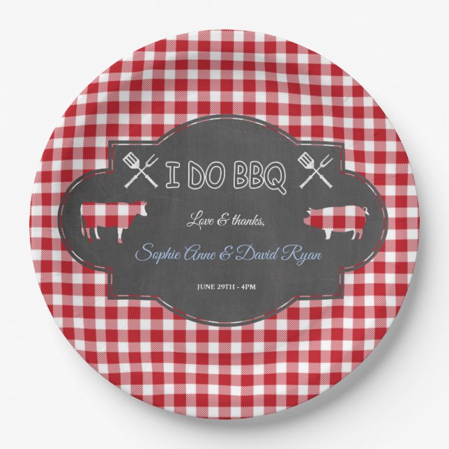 Rustic Gingham Chalk I DO BBQ Paper Plates (Front)