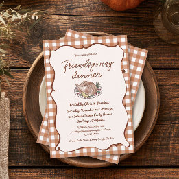 Rustic Gingham Friendsgiving Thanksgiving Dinner Invitation
