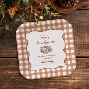 Rustic Gingham Friendsgiving Thanksgiving Dinner Paper Plates