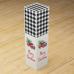 Rustic Gingham Plaid Red Truck Wine Box