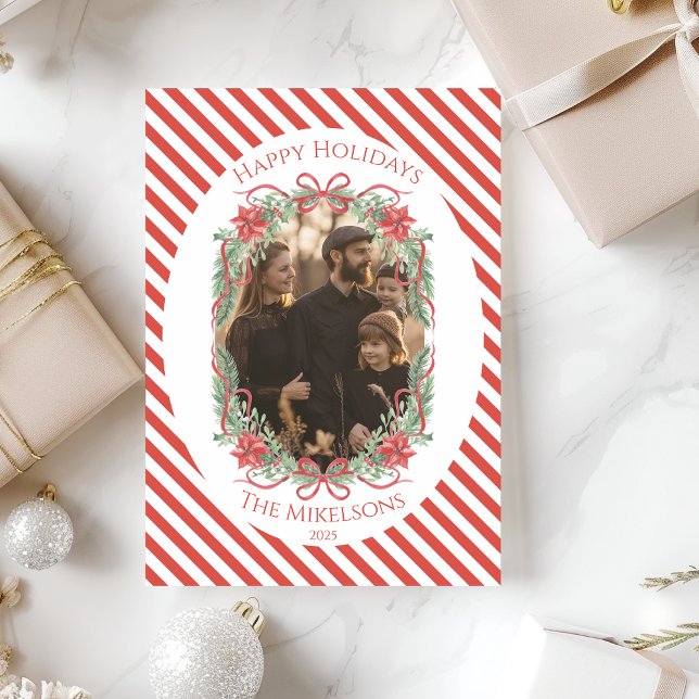 Rustic Gingham Poinsettia Photo Christmas Holiday Card (Creator Uploaded)