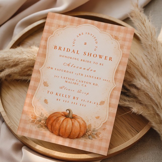 Rustic Gingham Pumpkin Bridal Shower Invitation (Creator Uploaded)