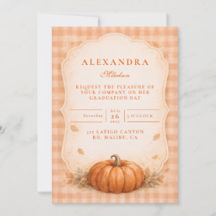 Rustic Gingham Pumpkin Fall Graduation Invitation