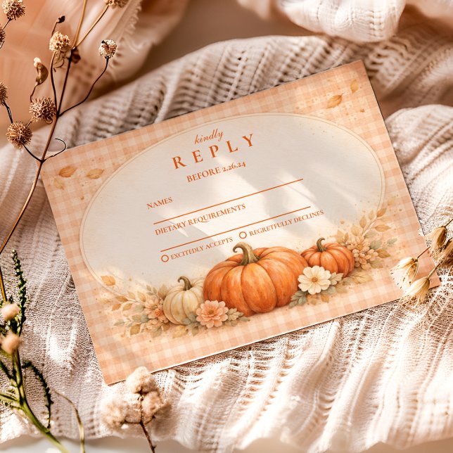 Rustic Gingham Pumpkin Fall Graduation RSVP Card (Creator Uploaded)