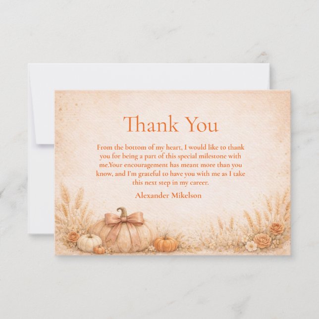 Rustic Gingham Pumpkin Fall Graduation Thank You Card (Front)