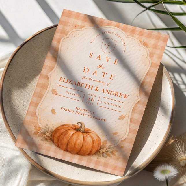 Rustic Gingham Pumpkin Fall Wedding Save The Date (Creator Uploaded)
