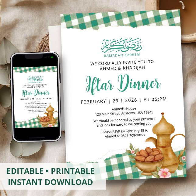 Rustic Gingham Ramadan Iftar Dinner Picnic Invitation (Creator Uploaded)
