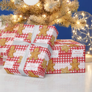 Rustic Gingham Red White Merry Christmas Wrapping Paper