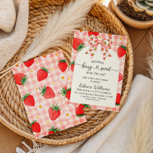 Rustic Gingham Strawberry Berry Sweet Baby Shower Invitation