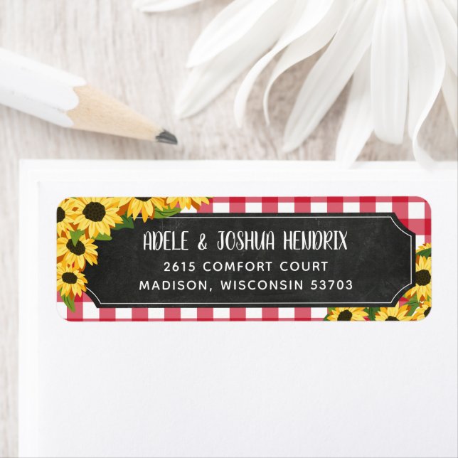 Rustic Gingham & Sunflowers BBQ Baby Shower Label (Insitu)
