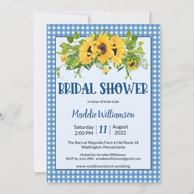 Rustic Gingham Sunflowers Country Bridal Shower Invitation (Front)