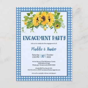 Rustic Gingham & Sunflowers Engagement Party Invitation Postcard