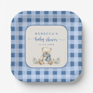Rustic Gingham Teddy Bear Elegant Baby Shower Paper Plates