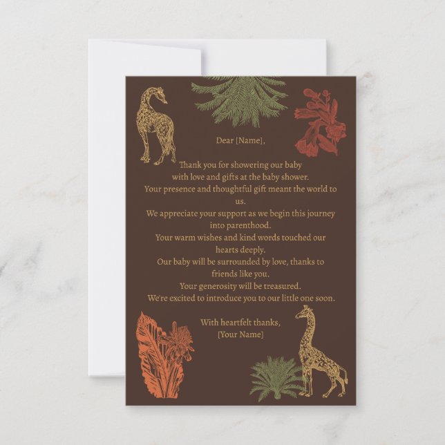 Rustic Giraffe Brown Floral Thank You Card (Front)