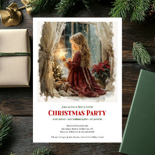 Rustic girl awaits Santa printable Christmas  Invitation