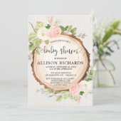 Rustic girl baby shower, blush pink cream floral invitation (Standing Front)