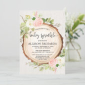 Rustic girl baby sprinkle, blush pink cream floral invitation (Standing Front)