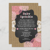 Rustic girl baby sprinkle invites / pink dahlias (Front/Back)