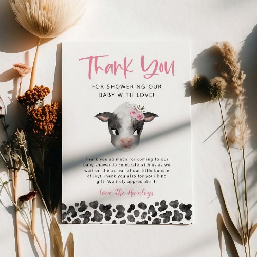 Rustic Girl Cow Baby Shower Thank You Card