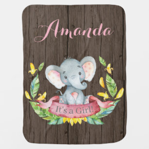 Rustic Girl Elephant Baby Pink Baby Blanket