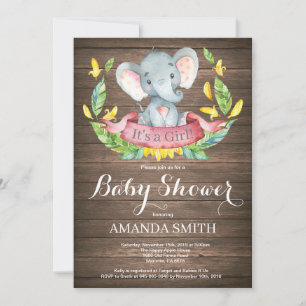 Rustic Girl Elephant Baby Shower Invitation