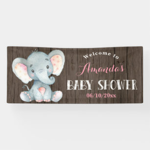 Rustic Girl Elephant Baby Shower Pink and Gray Banner