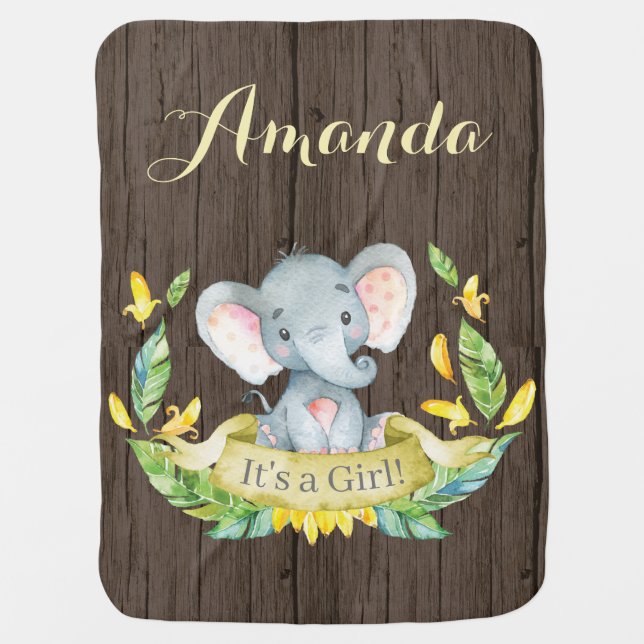 Rustic Girl Elephant Baby Yellow Baby Blanket (Front)