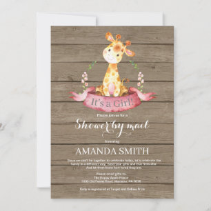 Rustic Girl Giraffe Baby Shower by Mail Invitation