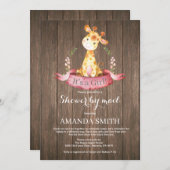 Rustic Girl Giraffe Baby Shower by Mail Invitation (Front/Back)