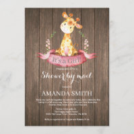 Rustic Girl Giraffe Baby Shower by Mail Invitation