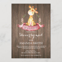 Rustic Girl Giraffe Baby Shower by Mail Invitation