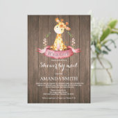 Rustic Girl Giraffe Baby Shower by Mail Invitation (Standing Front)