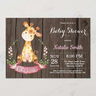 Rustic Girl Giraffe Baby Shower Invitation