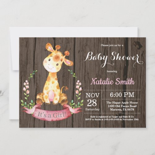 Rustic Girl Giraffe Baby Shower Invitation