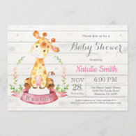 Rustic Girl Giraffe Baby Shower Invitation