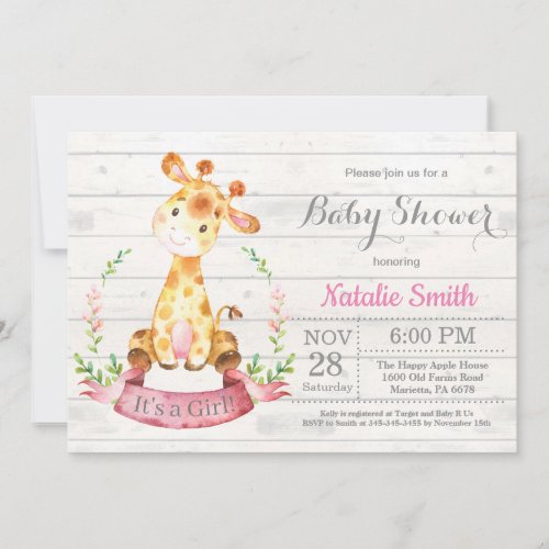 Rustic Girl Giraffe Baby Shower Invitation