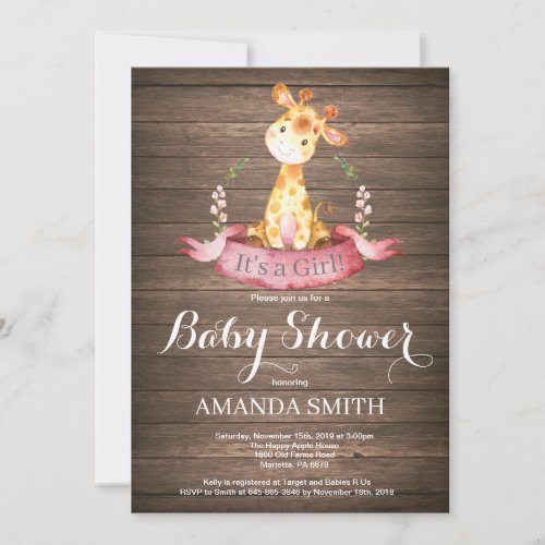 Rustic Girl Giraffe Baby Shower Invitation