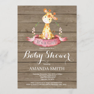 Rustic Girl Giraffe Baby Shower Invitation