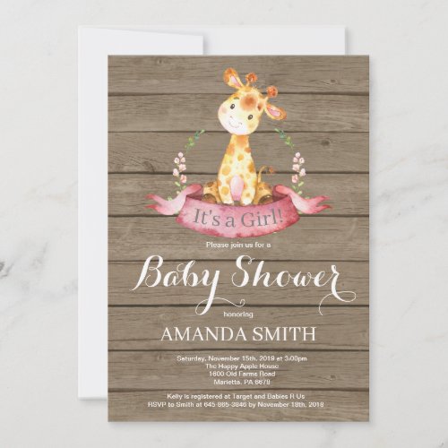 Rustic Girl Giraffe Baby Shower Invitation