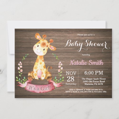 Rustic Girl Giraffe Baby Shower Invitation