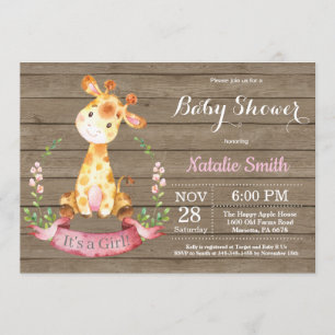 Rustic Girl Giraffe Baby Shower Invitation
