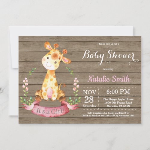 Rustic Girl Giraffe Baby Shower Invitation