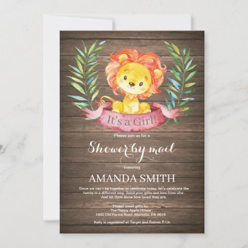Rustic Girl Lion Baby Shower by Mail Invitation