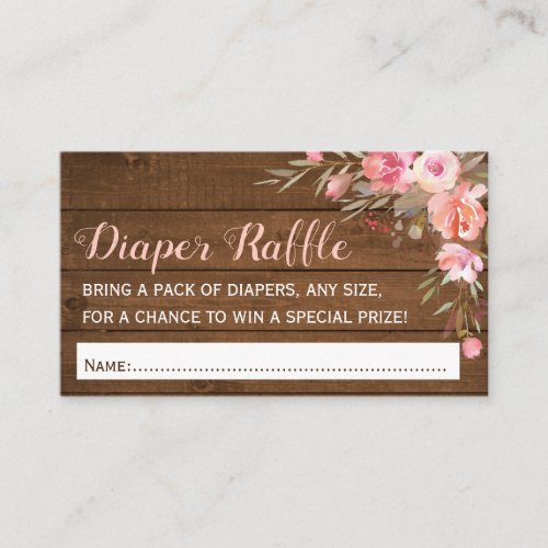 Rustic Girl Pink Baby Shower Diaper Raffle Tickets Enclosure Card