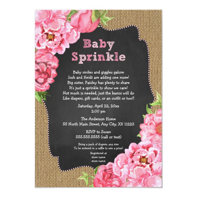Rustic Girl Pink Floral Baby Sprinkle Invites