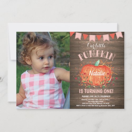 Rustic Girl Pumpkin Birthday Invitation Pink